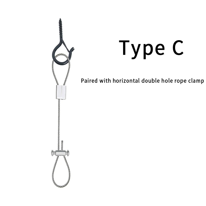 4PCS 1.5mm stainless steel cable, adjustable suspension rope, paired with Q-type hook, used for hanging outdoor string lights