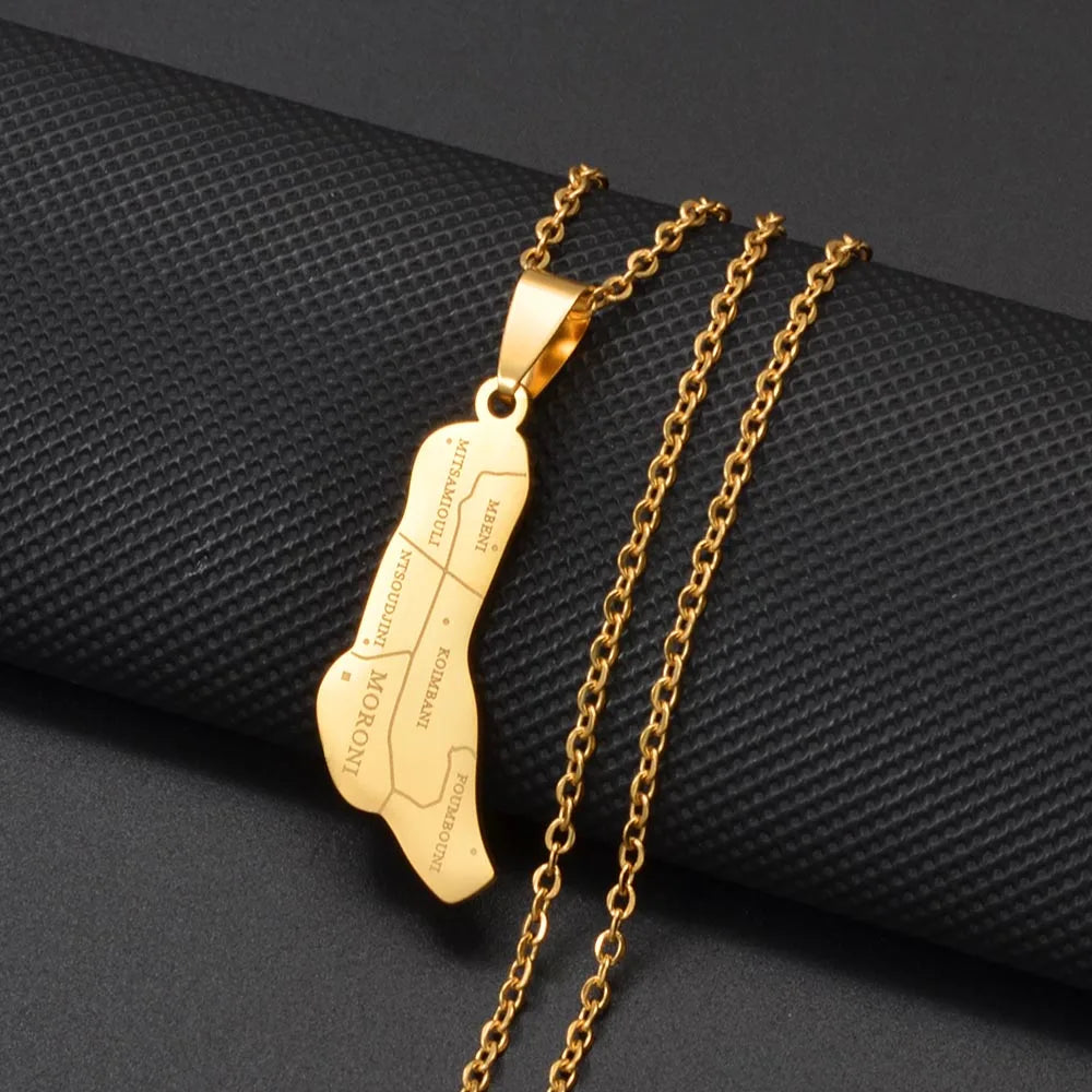 Anniyo Comores Map With City Name Necklaces for Women Comoros Jewelry Grand Comore Island @365221