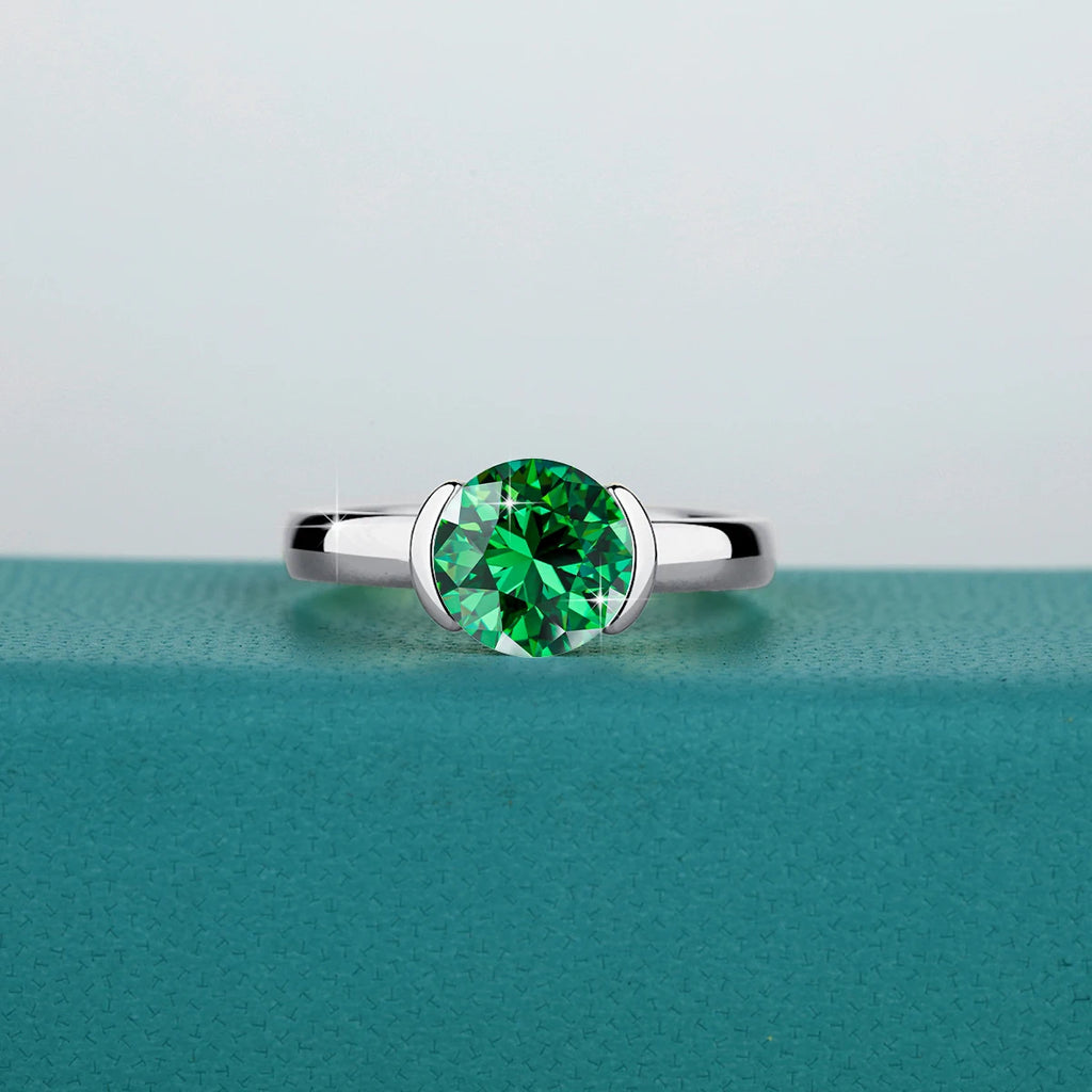 8mm Lab Grown Emerald Ring 925 Sterling Silver Round Cut for Women Men Colorful Rings Engagement Wedding Fine Jewelry
