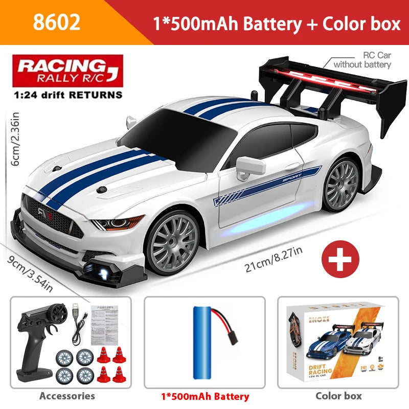 1:24 High Speed RC Drift Vehicle Cars Mustang 4WD Remote Control Racing Car Gift Competition Race Car Boys Toy Replaceable Tire