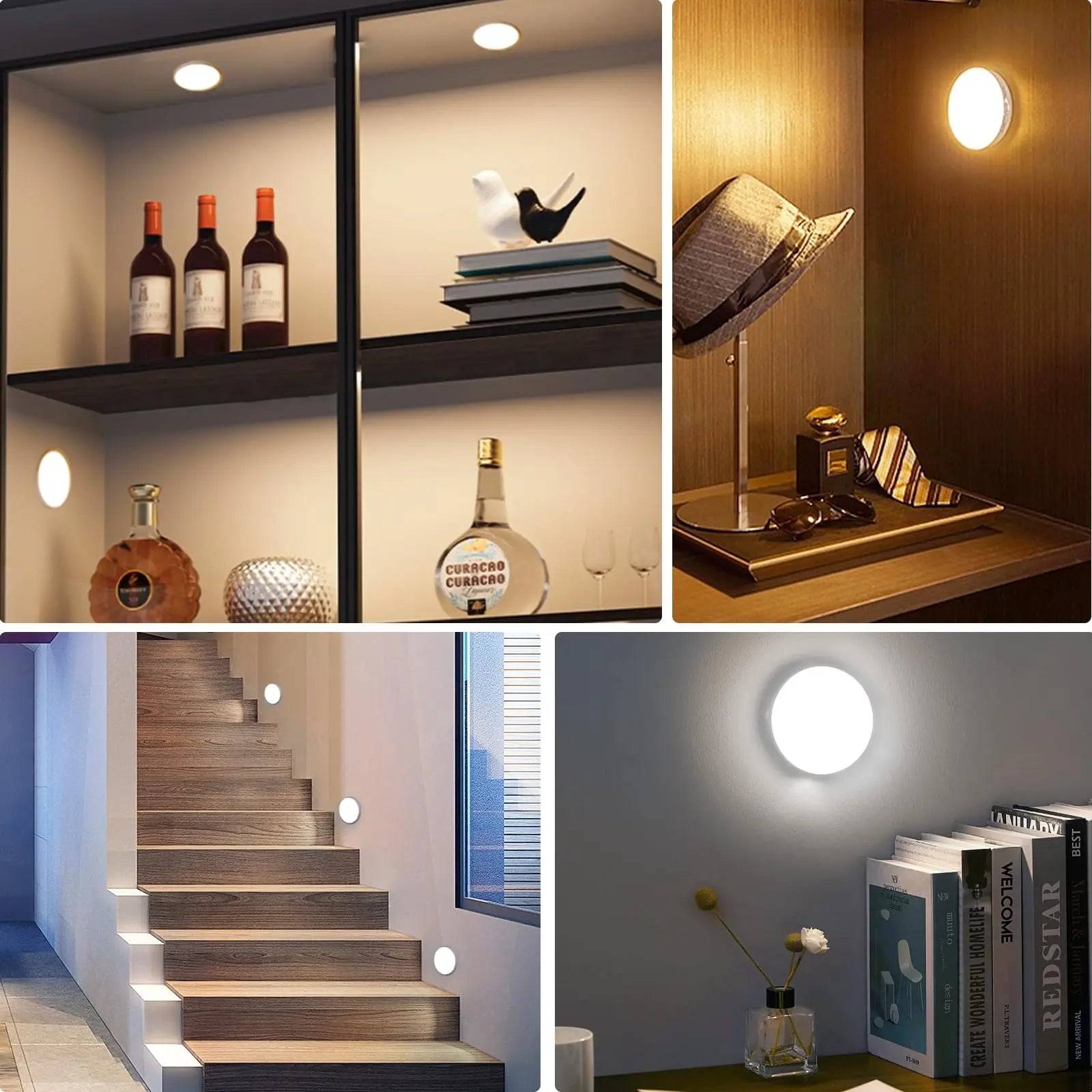 USB Rechargeable LED Night Light with Switch, Motion Sensor Magnetic Wireless Lamp, Warm White No Flicker for Closet Bed Cabinet