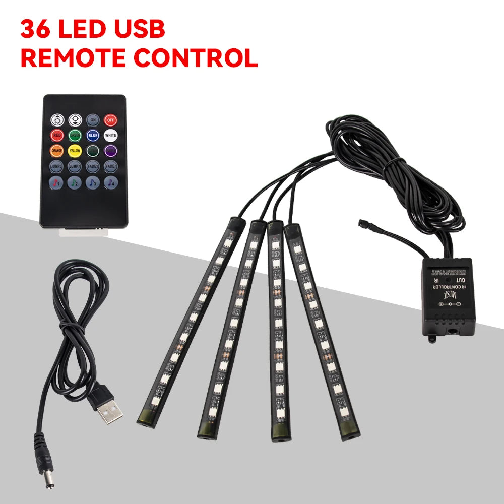 RGB Automotive Atmosphere Decorative Lamp Led Interior Light Strip Car Foot Ambient Lights with USB Cigarette with Remote Voice