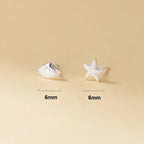 INZATT Real 925 Sterling Silver Asymmetric Starfish Shells Mini Stud Earrings for Women Classic Fine Jewelry Animal Accessory