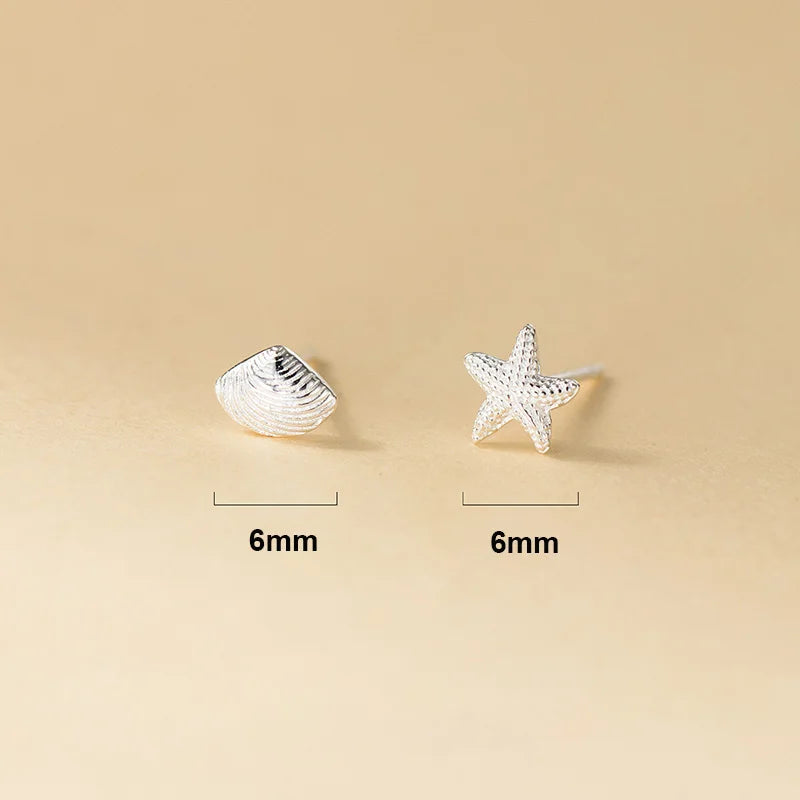 INZATT Real 925 Sterling Silver Asymmetric Starfish Shells Mini Stud Earrings for Women Classic Fine Jewelry Animal Accessory