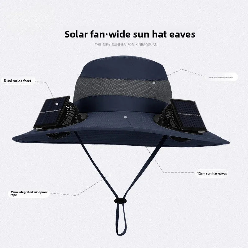 Double Fan Sun Hat For Men Summer Outdoor  Fishing Sun Protection Visor Fisherman Hat 12CM Wide Brim Breathable Bucket Hat Male