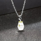 Cartoon Banana Milk Bottle Pendant Necklace with Lobster Clasp Protect Gold Silver Color Alloy Chain Jewelry Gift for Girl Women