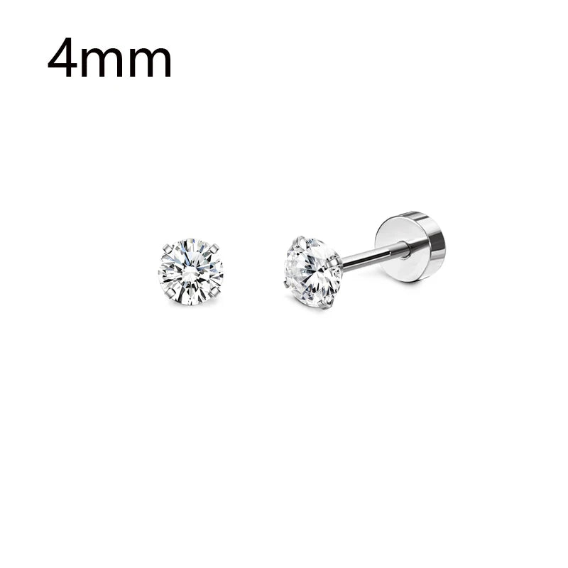 1-6 Pairs 18G Stainless Steel Small Tiny Cubic Zirconia Ball Screw Back Cartilage Helix Piercing Stud Earrings for Women Men