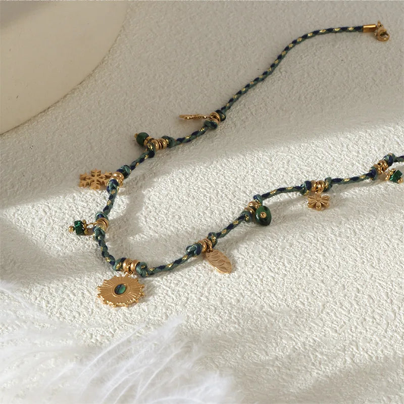 Miranda Fashion Rope Braided Handmade Necklace Drop Natural Stone Devil's Eye Heart Stainless Steel Accessories Popular Jewelry