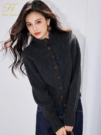 H Han Queen Winter Cardigan Sweater Thickened Warm Lazy Wind Soft Sticky Women's Fashion O-Neck Elastic Vintage Sweaters Tops