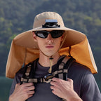 Summer Solar Fan Sun Hat For Men Women Shawl Neck Protection Fisherman Hat Outdoor Fishing Travel Visor Large Brim Bucket Hat