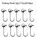 10pcs/lot Jig Head Fishing Hook 1g 2g 3.5g 5g 7g 10g Round Ball Jig Head Fishhook Soft Worm Fishing Accessories