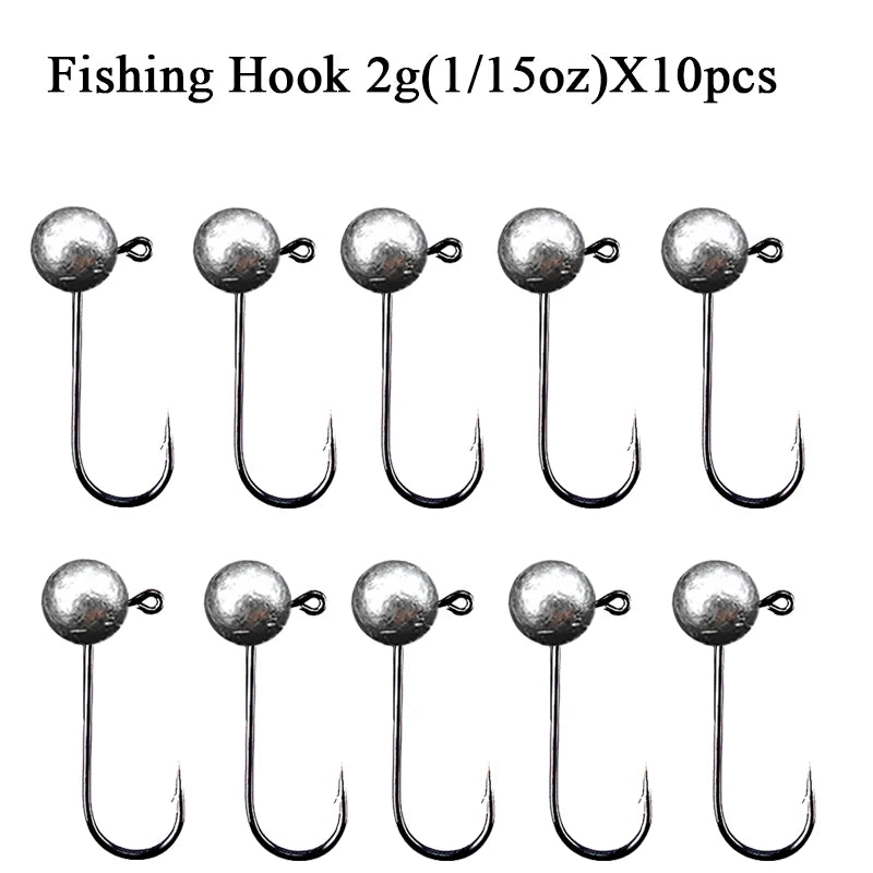 10pcs/lot Jig Head Fishing Hook 1g 2g 3.5g 5g 7g 10g Round Ball Jig Head Fishhook Soft Worm Fishing Accessories