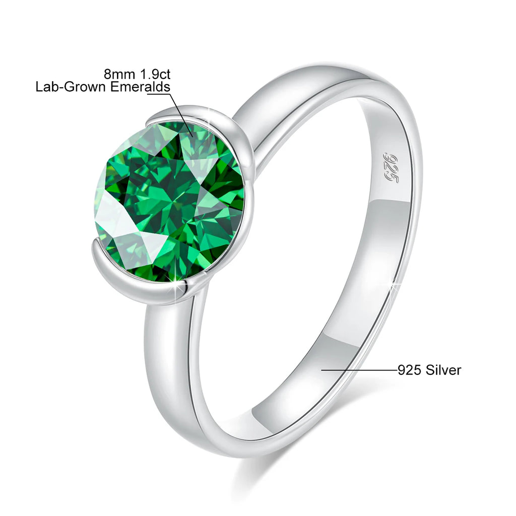 8mm Lab Grown Emerald Ring 925 Sterling Silver Round Cut for Women Men Colorful Rings Engagement Wedding Fine Jewelry