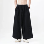 Chinese Style Linen Cotton Retro Pants Man Summer Kimono  Solid Color Traditional Pants Male Streetwear Casual Wide-Leg Trousers
