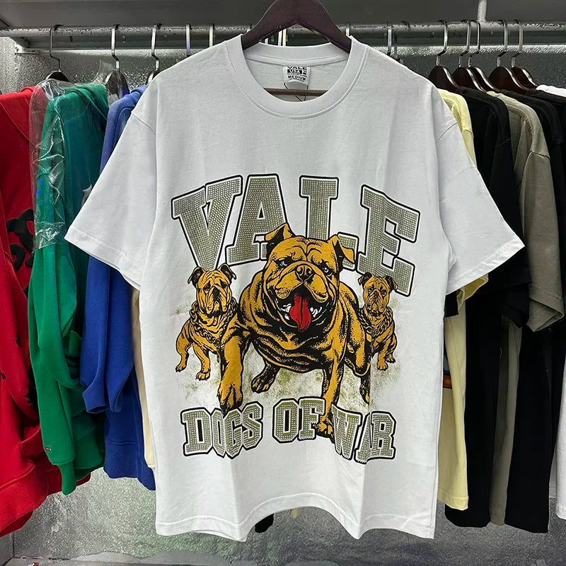 Men Women Hip Hop VALE Dog Of War Bing Short Sleeve T-Shirt Best Quality Cotton Flash Diamond Valley T Shirt Oversized Tee