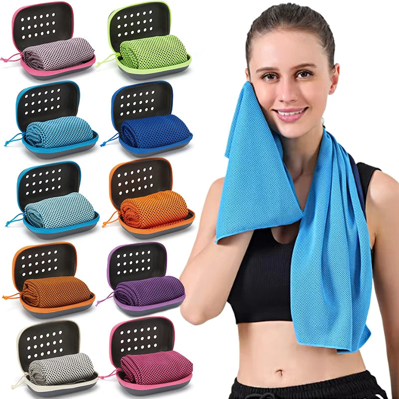 1pcs summer ice silk Towel Sports Instant Cooling Ice Towel Portable Outdoor Travel Fitness Running Swim Towel Silicone Bag