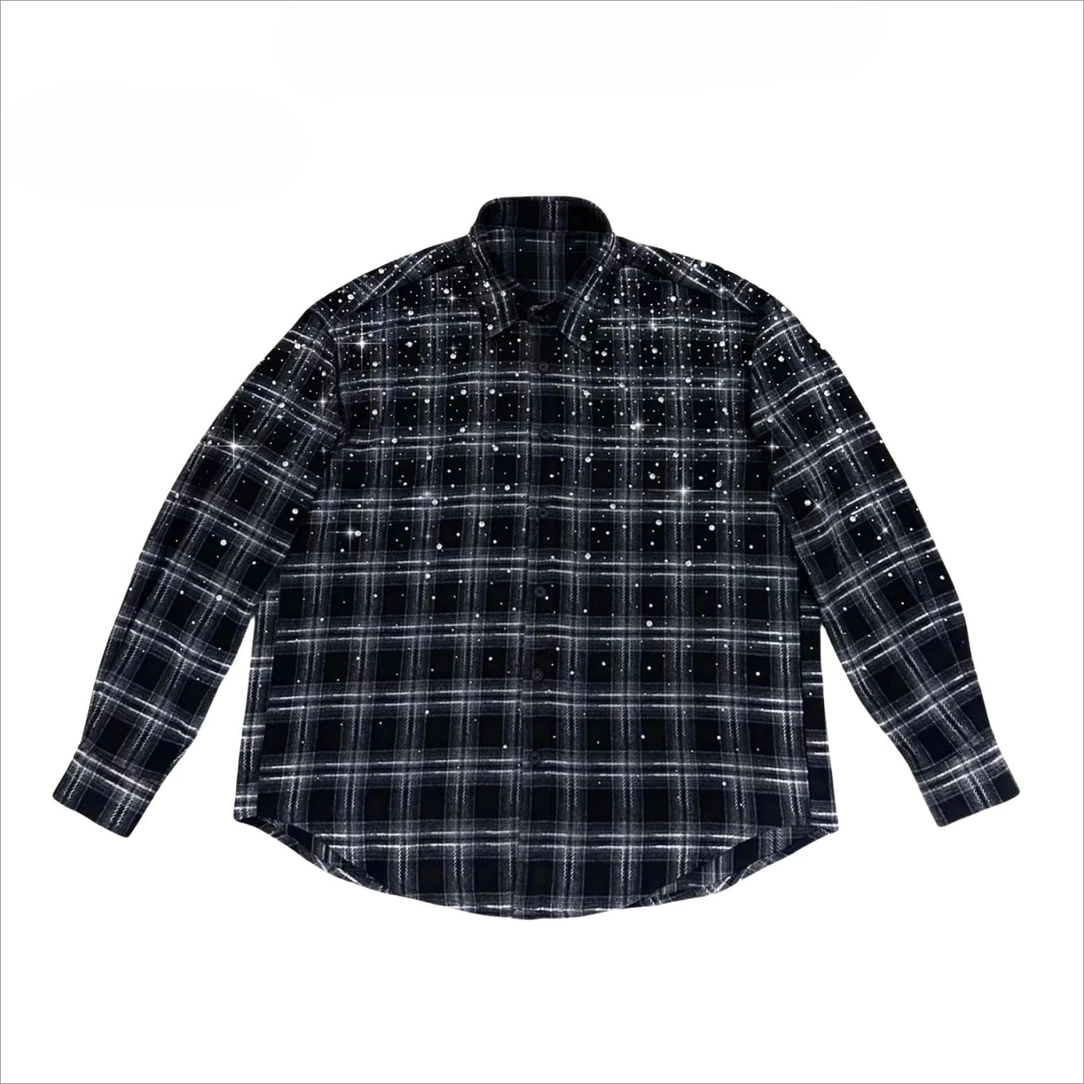 Male Original 2024 Autumn New Hot Diamond Beads Diamond Plaid Men's Women's Long-sleeve Shirts Trendy Light Luxury Shirts Jacket