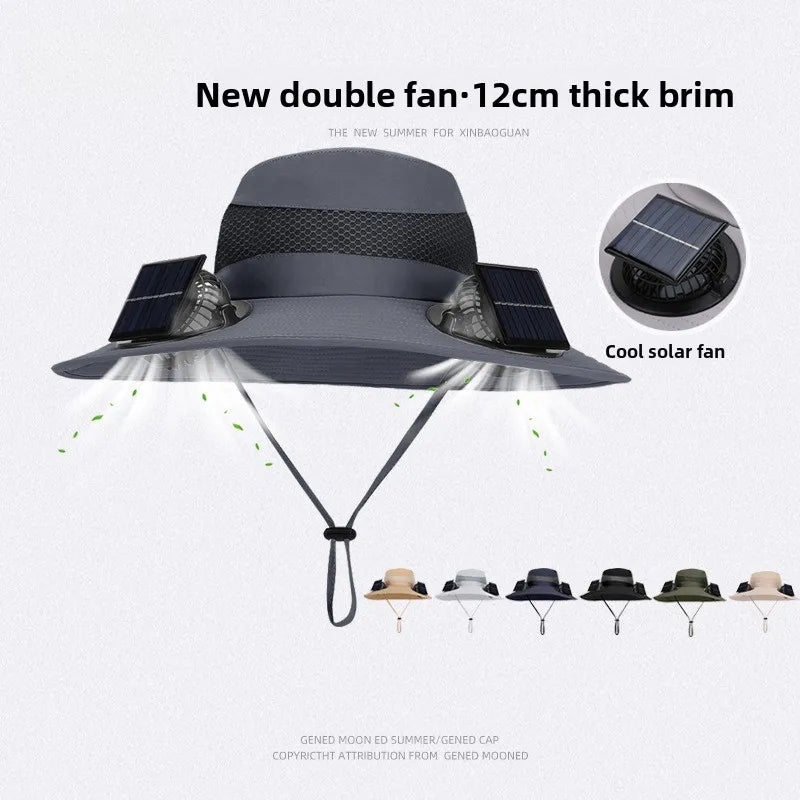 Double Fan Sun Hat For Men Summer Outdoor  Fishing Sun Protection Visor Fisherman Hat 12CM Wide Brim Breathable Bucket Hat Male