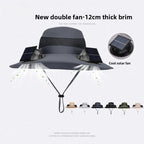 Double Fan Sun Hat For Men Summer Outdoor  Fishing Sun Protection Visor Fisherman Hat 12CM Wide Brim Breathable Bucket Hat Male