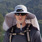 Summer Solar Fan Sun Hat For Men Women Shawl Neck Protection Fisherman Hat Outdoor Fishing Travel Visor Large Brim Bucket Hat