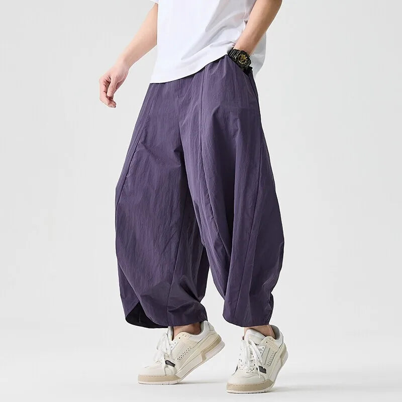 2025 Summer Wide Leg Pants Men sales Casual Pants Japanese Styles Samurai Costume Harun Pants Men Lantern Trousers Sweatpants