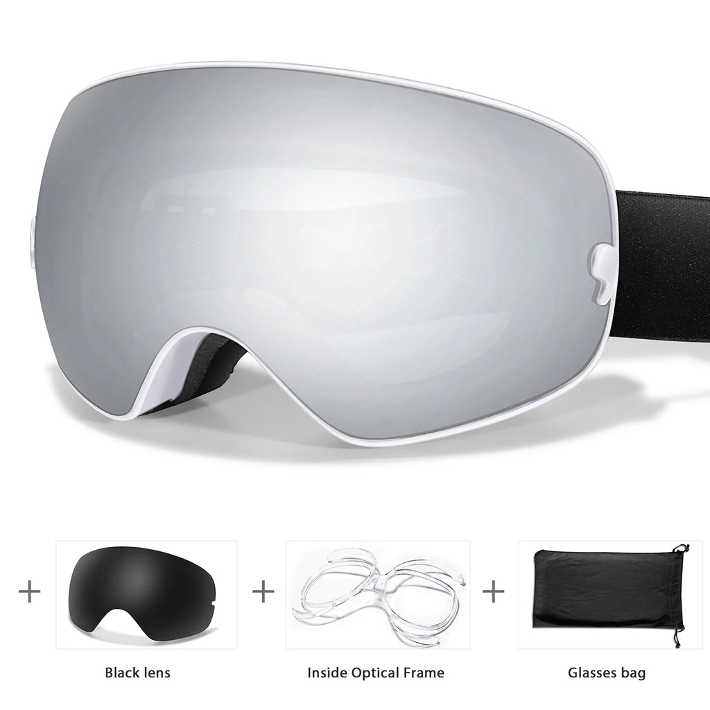 Ourdoor Sports Teen Men Women Ski Goggles-Anti-fog UV400 Eyewear, Christmas and New Year Gift, Free Black Lens and Optical Frame