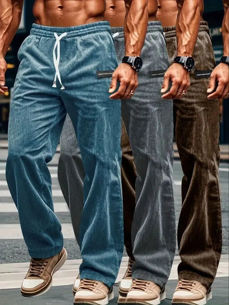 High Quality Striped Corduroy Men's Casual Pants Autumn Winter Loose Fashion Cargo Straight Pants Fitness Sports Hip Hop Pants