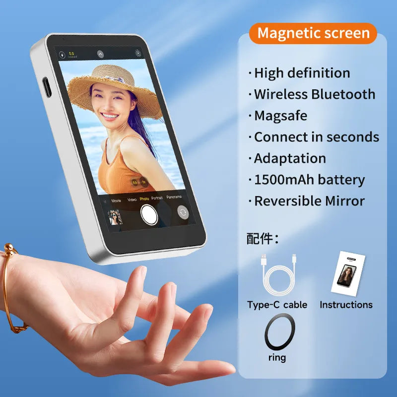 SHIYAN Magnetic Phone Selfie Monitor Screen Wireless Bluetooth Rear Selfie Touch Screen Monitor with Magsafe For iPhone Android