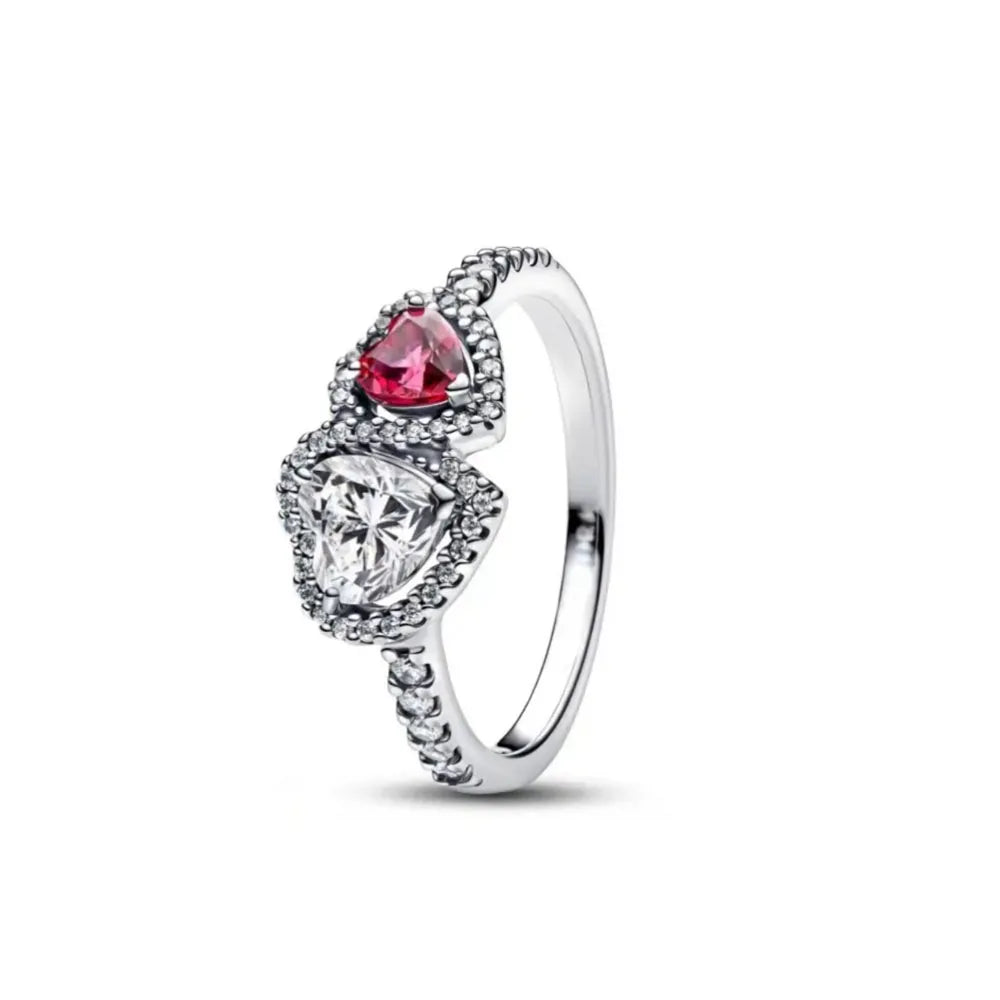 Valentine's Day Gift Red White Heart Stone 925 Sterling Silver Bow Elegance Ring For Women Jewelry Rings For Wedding Party