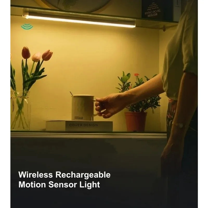 Motion Sensor Wireless LED Night Light TypeC Rechargeable Cabinet Wardrobe Lamp Backlight for Kitchen Staircase Bedroom Lighting
