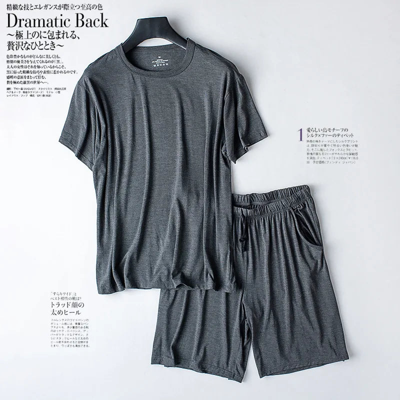 Modal Cotton Pajamas Suit Summer Men's Thin Loose Short-sleeved Shorts Nightwear Male Soft Breathable Homewear Sports Loungewear