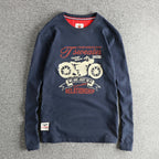 Autumn New American Retro Long-sleeved O-neck Trendy Printed Inner Cloth T-shirt Men's Fashion 100% Cotton Washed Casual Tops