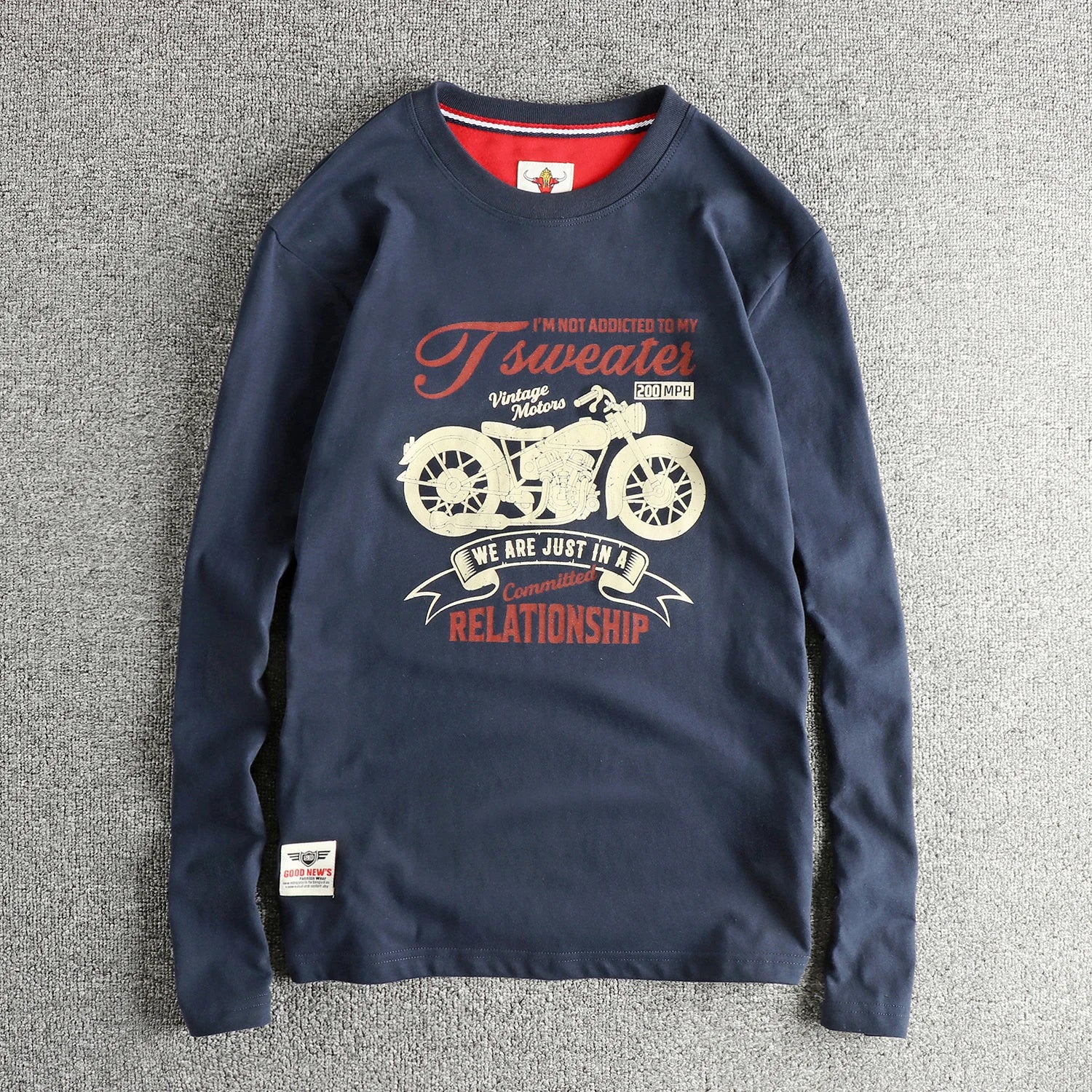 Autumn New American Retro Long-sleeved O-neck Trendy Printed Inner Cloth T-shirt Men's Fashion 100% Cotton Washed Casual Tops