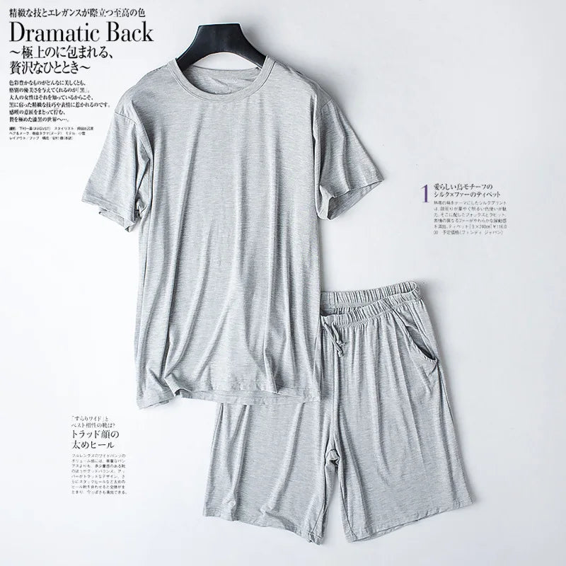 Modal Cotton Pajamas Suit Summer Men's Thin Loose Short-sleeved Shorts Nightwear Male Soft Breathable Homewear Sports Loungewear