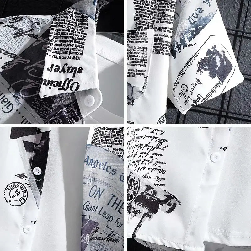 Summer short sleeved shirt men's thin style graffiti printed Hong Kong style trendy clothing beach floral loose half sleeved shi