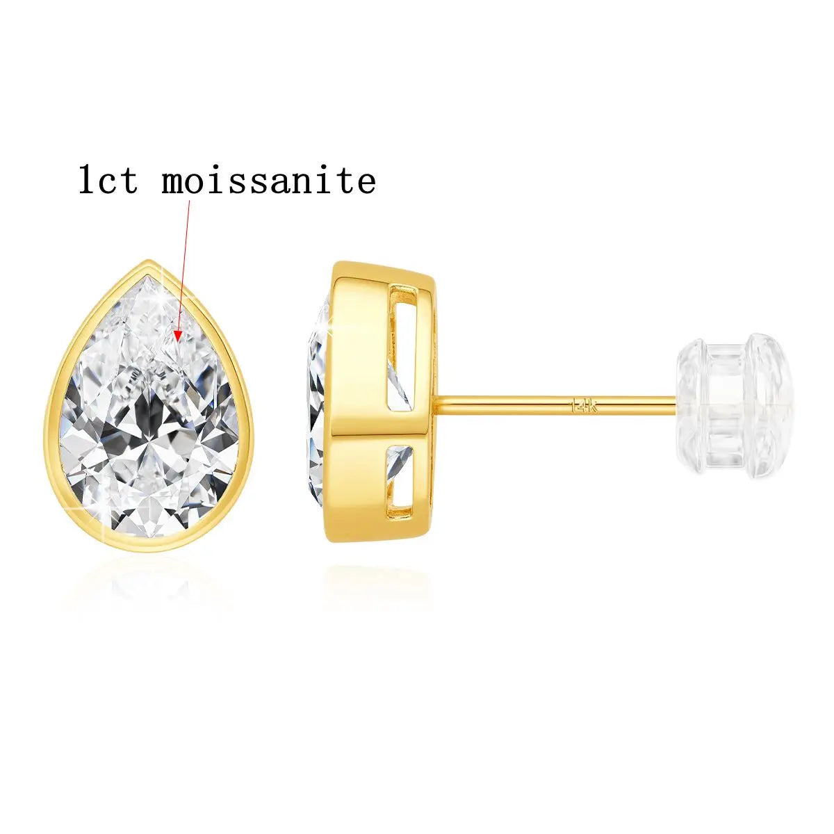 Real 14K Pear Cut Moissanite Stud Earrings for Women AU585 Gold Waterdrop Shape Ear Stud Teardrop Design Wedding Jewelry