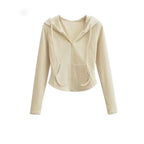 Spicy Girl Style Hooded Cardigan Sweatshirt Women's Spring Autumn Slimming Long Sleeve Cropped Top Trendy Waist-fitted