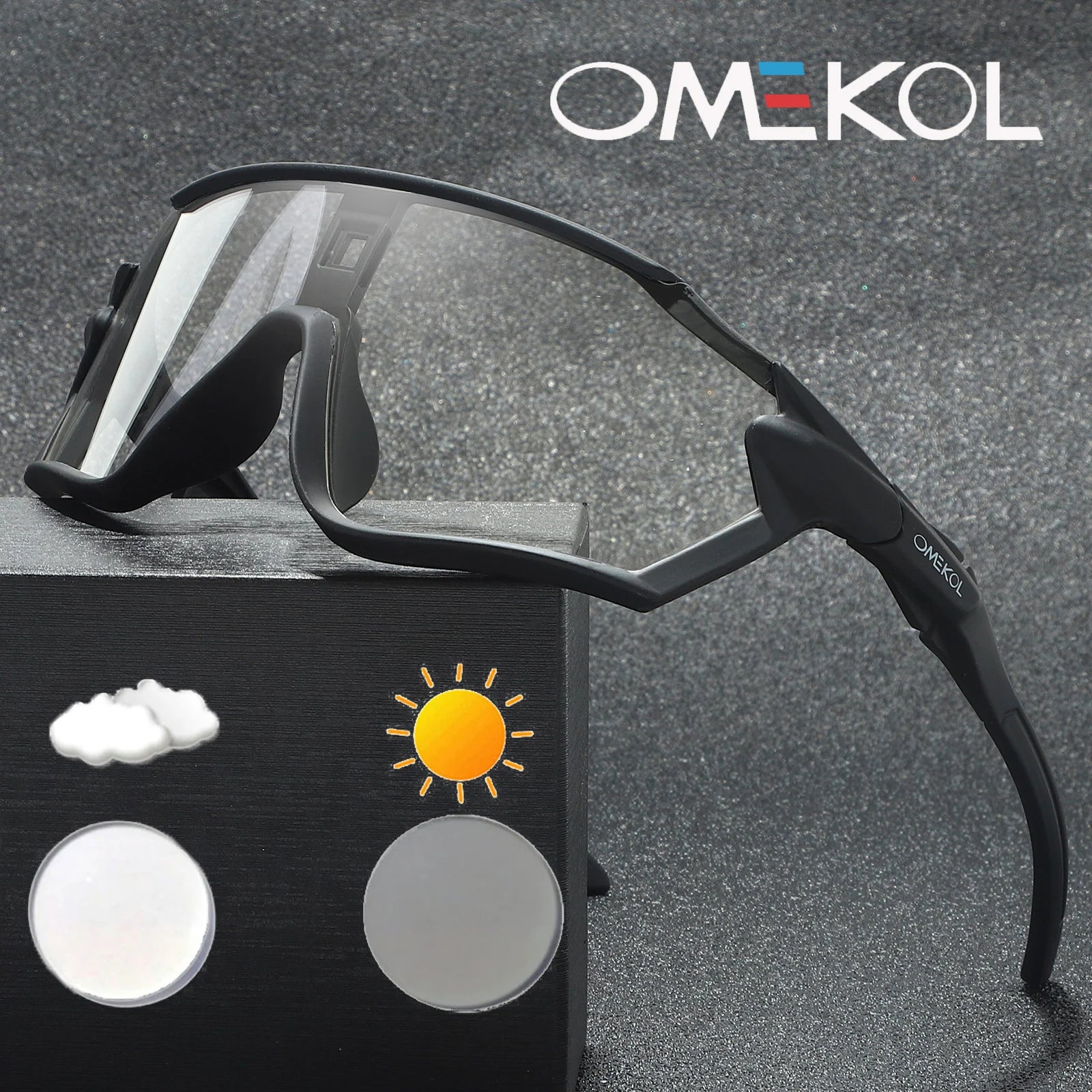 OMEKOL Brand New Photochromic Cycling Sunglasses Men Women Outdoor Sports Mountain Bike Bicycle Eyewear MTB Baseball Glasses