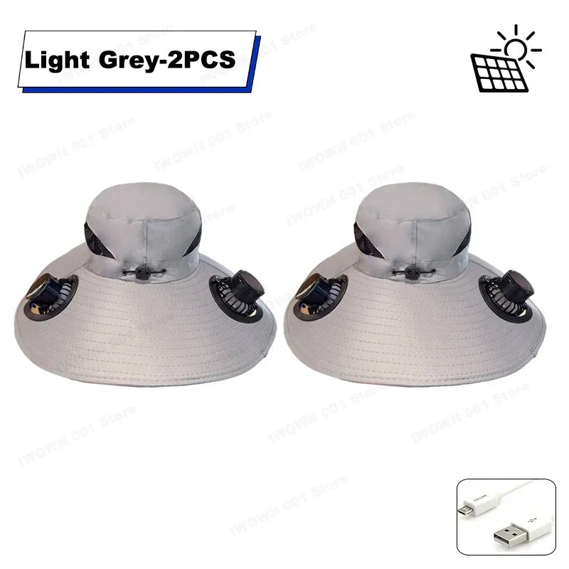 Multifunction Double Fan Solar Hat UV Protection Breathable Fisherman Cap Summer Outdoor Rechargeable Sun Fan Gift for Father