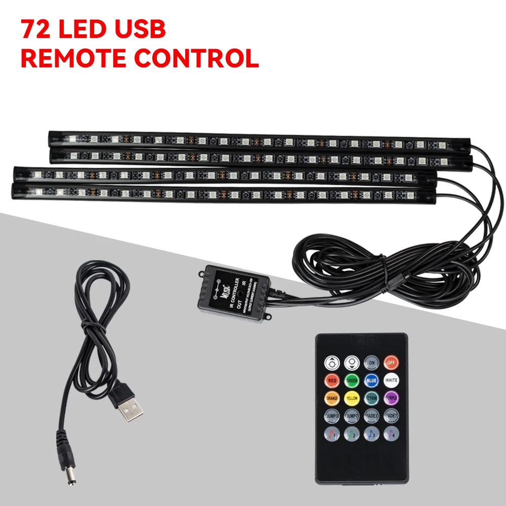RGB Automotive Atmosphere Decorative Lamp Led Interior Light Strip Car Foot Ambient Lights with USB Cigarette with Remote Voice