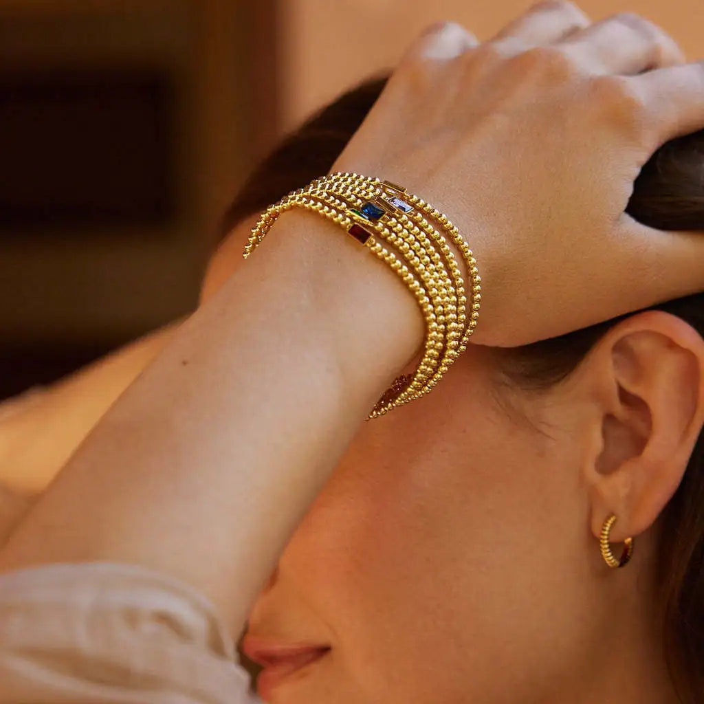 Miranda Unique Birthstone Bracelet 18K Gold Plated Stainless Steel Hypoallergenic Stretch Braceletable Jewelry Gift For Mom