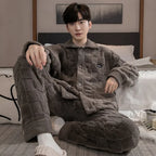 2Pcs/set men's pajamas autumn and winter padded and thickened warm long-sleeved trousers coral fleece homewear men's clothing