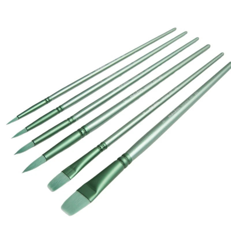 4/6 Pcs Watercolor Brush Pointed Round Flat Head Soft Hair Beginner's Art Student Hand Drawn Watercolor Nylon Painting Material