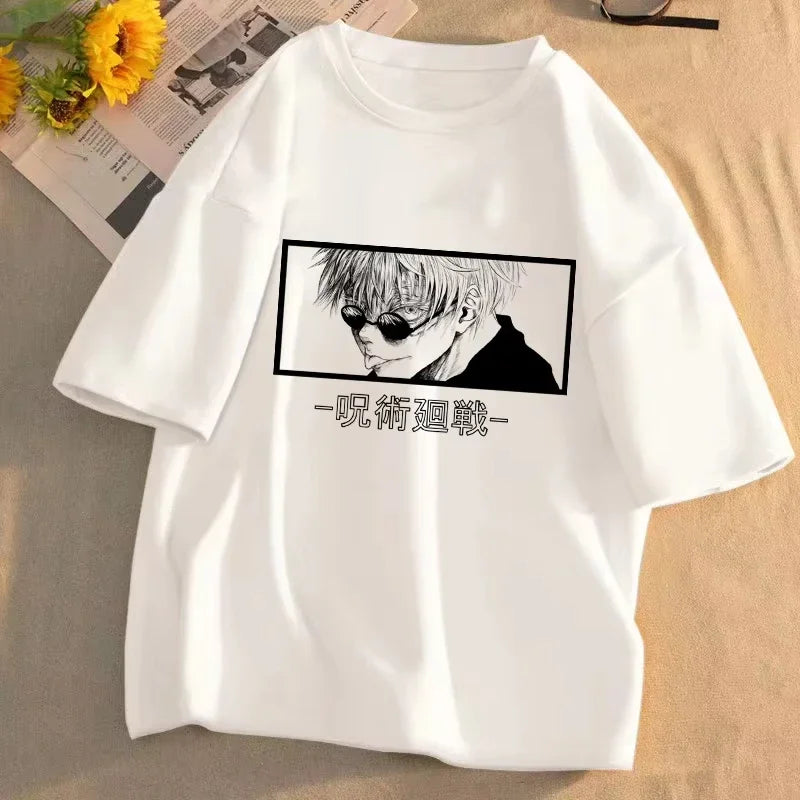 Summer men's Gojo Satoru manga Harajuku Jujutsu Kaisen Harajuku style 100% pure cotton short-sleeved T-shirt