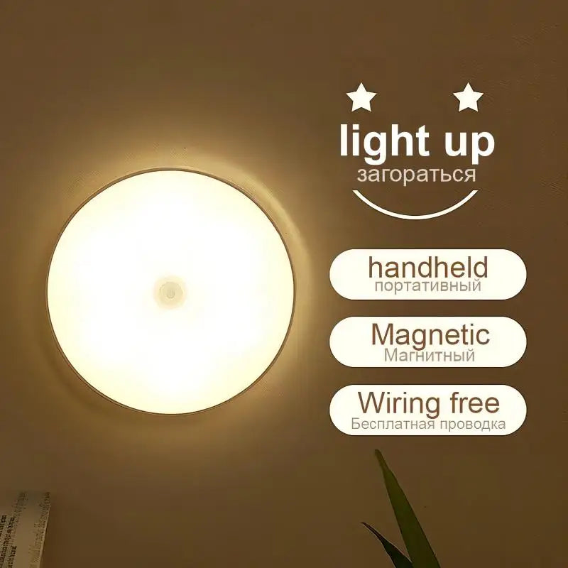 USB Rechargeable LED Night Light with Switch, Motion Sensor Magnetic Wireless Lamp, Warm White No Flicker for Closet Bed Cabinet