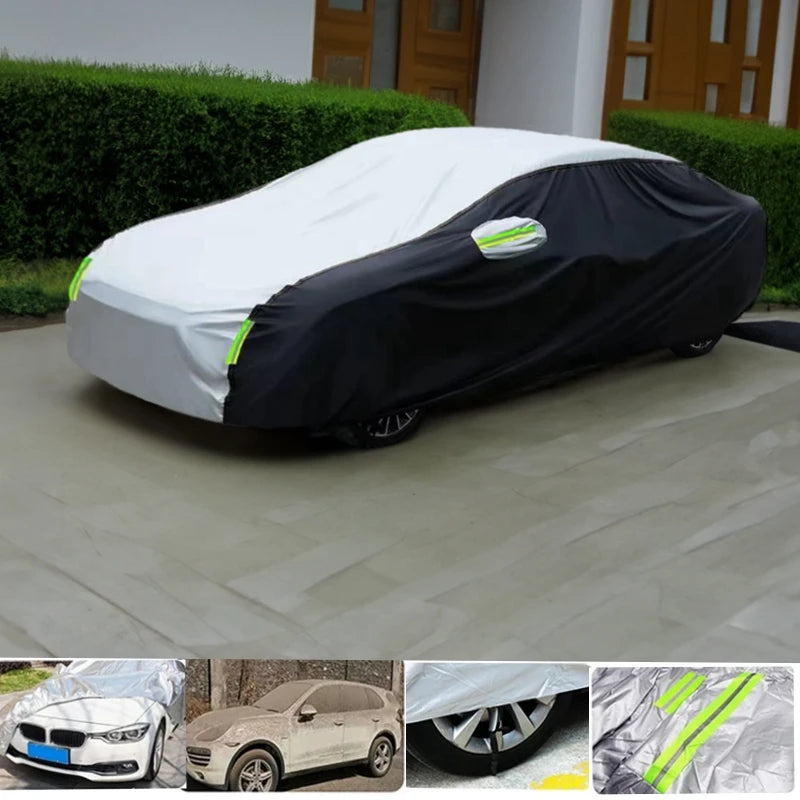 Car Exterior Double Color Cover Sunshade Dustproof Protection with Reflective Strips Universal for Hatchback Sedan SUV