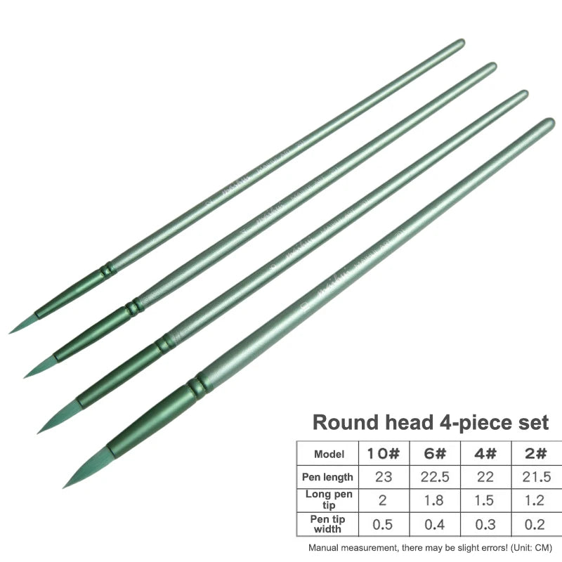 4/6 Pcs Watercolor Brush Pointed Round Flat Head Soft Hair Beginner's Art Student Hand Drawn Watercolor Nylon Painting Material