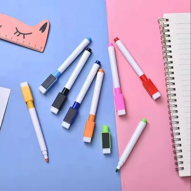 8-Piece Set of Non-Magnetic Whiteboard Dry-Erase Markers with 8 Vibrant Colors, Ideal for Doodling