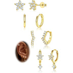 Florideco Hoop Earrings Set for Women Gold Plated Dangle Hoop Stud Earrings Stacks Pack Dainty Dangle Hoop Huggie Stud Cartilage