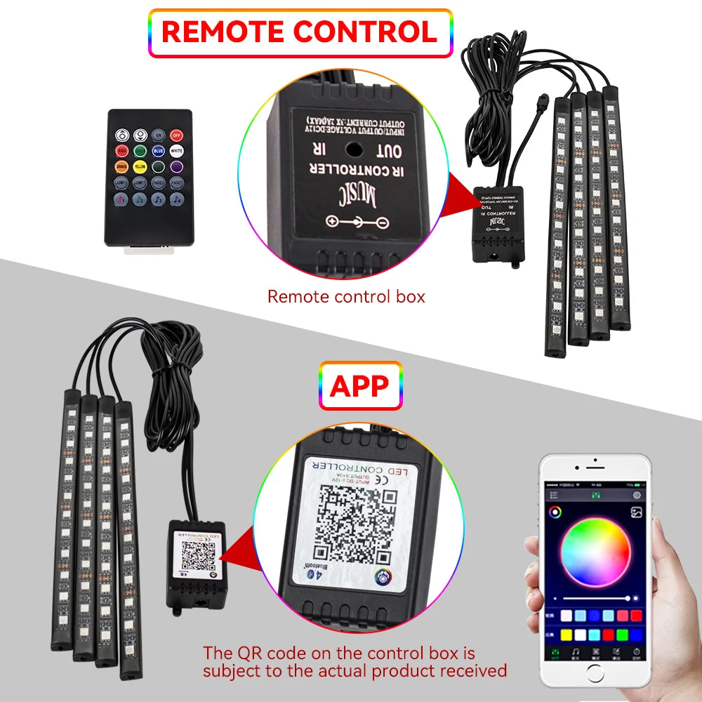 RGB Automotive Atmosphere Decorative Lamp Led Interior Light Strip Car Foot Ambient Lights with USB Cigarette with Remote Voice